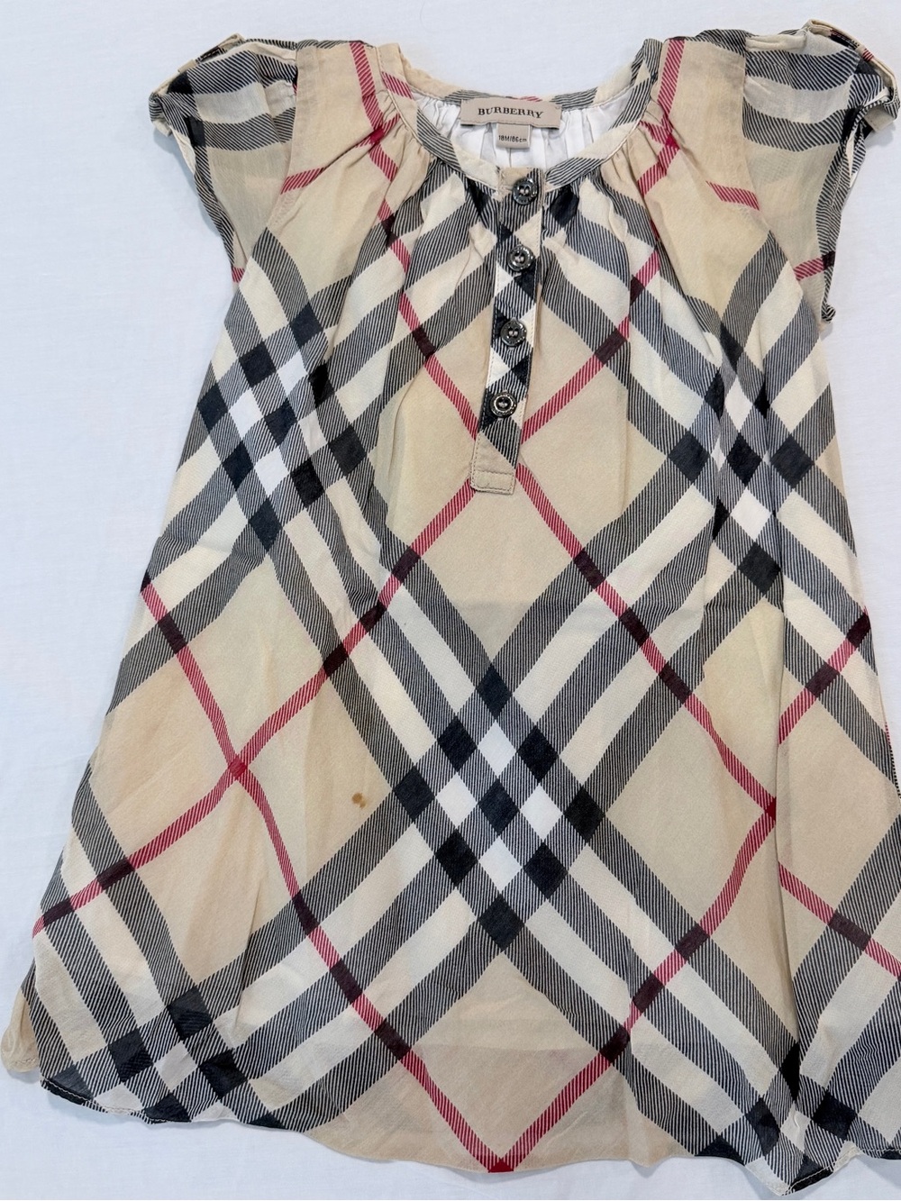 Authentic Burberry Baby Girls Classic Nova Check Plaid Dress Beige Pink Sz 18M